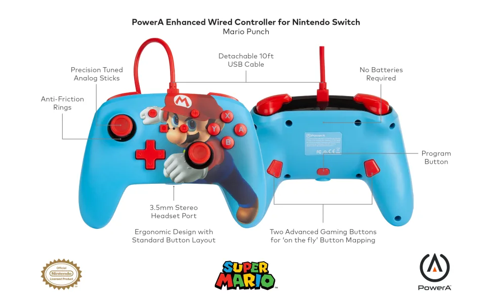 PowerA Enhanced Wired Controller for Nintendo Switch Mario Punch Gamepad Wired Video Game Controller Gaming Controller - image