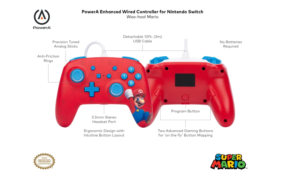 PowerA Enhanced Wired Controller for Nintendo Switch - Woo-hoo! Mario Mario Woo-hoo! - image