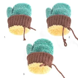 Toddler Kids Winter Warm Thick Plush Short Knitted Gloves With String for 1-3Yrs Orange/Bear - product information 8