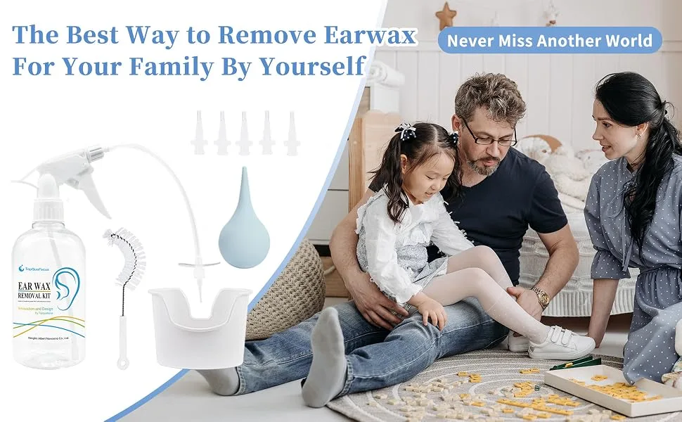 TopQuaFocus Earwax Removal Kit Ear Cleaner Ear Wax Remover Ear Cleaning Kit for Adults Kids Ear Irrigation Flushing System 500ml(Clear) White - product information 2