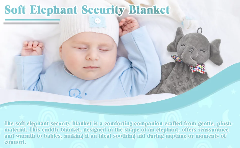 UNMOT Baby Comforters Blanket Newborn Touch Tag Blankets Elephant Soft Comforter Baby sleeping toy with Taggies Teether soft elephant security blanket (Grey) Single Elephant Comforter - 002-2