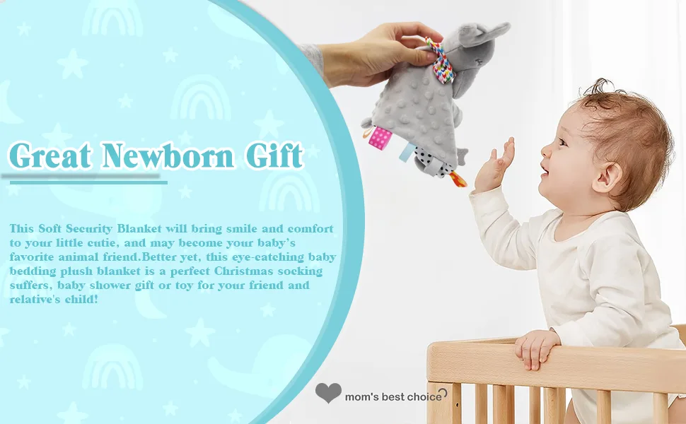 UNMOT Baby Comforters Blanket Newborn Touch Tag Blankets Elephant Soft Comforter Baby sleeping toy with Taggies Teether soft elephant security blanket (Grey) Single Elephant Comforter - 002-5