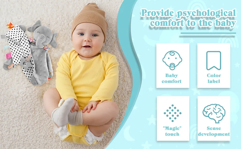 UNMOT Baby Comforters Blanket Newborn Touch Tag Blankets Elephant Soft Comforter Baby sleeping toy with Taggies Teether soft elephant security blanket (Grey) Single Elephant Comforter - xiaoxiangwa3