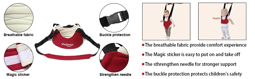 Vicloon Hand-held Baby Walker Toddler Walking Assistant Helper Kid Safe Walking Protective Belt Child Harnesses Learning Assistant Belt red - product information 4