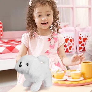 WorWoder Plush Bichon Frise Toy Puppy Electronic Interactive Pet Dog - Walking Barking Tail Wagging Stretching Companion Animal for Kids (Bichon Frise) - Child