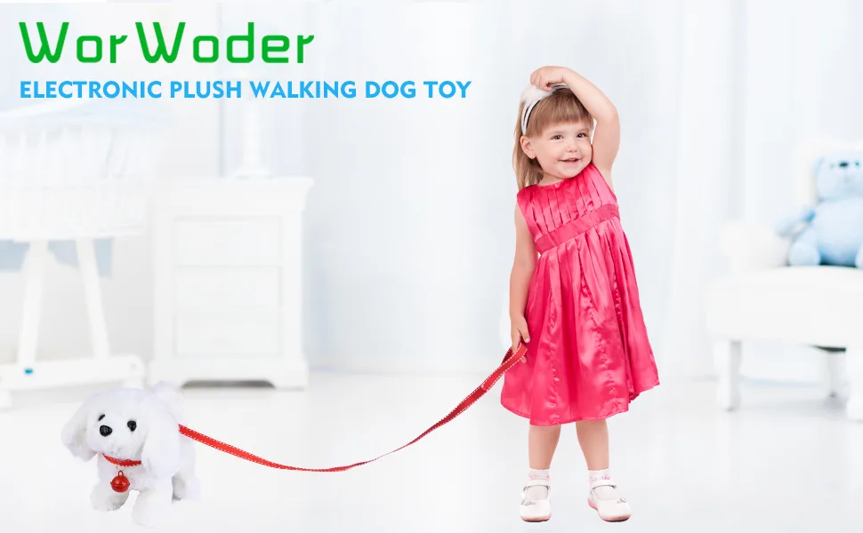 WorWoder Plush Bichon Frise Toy Puppy Electronic Interactive Pet Dog - Walking Barking Tail Wagging Stretching Companion Animal for Kids (Bichon Frise) - Plush Golden Retriever Toy Puppy Electronic