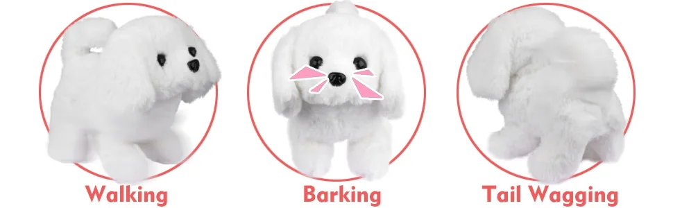WorWoder Plush Bichon Frise Toy Puppy Electronic Interactive Pet Dog - Walking Barking Tail Wagging Stretching Companion Animal for Kids (Bichon Frise) - Walking, Barking, Tail Wagging,