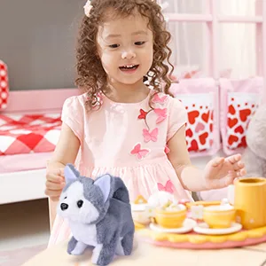 WorWoder Plush Husky Dog Toy Puppy Electronic Interactive Pet Dog - Walking Barking Tail Wagging Stretching Companion Animal for Kids (Husky Dog) - Child