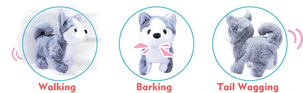 WorWoder Plush Husky Dog Toy Puppy Electronic Interactive Pet Dog - Walking Barking Tail Wagging Stretching Companion Animal for Kids (Husky Dog) - Walking, Barking, Tail Wagging,