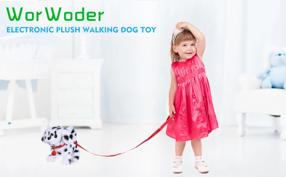 WorWoder Plush Teddy Toy Puppy Electronic Interactive Pet Dog - Walking Barking Tail Wagging Stretching Companion Animal for Kids (Dalmatians) - Plush Golden Retriever Toy Puppy Electronic