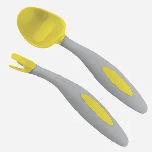 Toddler Cutlery Set with Uniquely Shaped Fork and Spoon (Banana Split) - award winning design