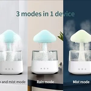 Snuggling Cloud Rain Humidifier - Water Sounds Cloud Mushroom Humidifiers with Drops Essential Oil Rain Cloud Diffuser Cute Raincloud Humidifier Night Light for Aromatherapy Bedroom Lamp (White) - 3 modes Rain Mist Humidifier