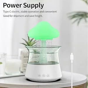 Snuggling Cloud Rain Humidifier - Water Sounds Cloud Mushroom Humidifiers with Drops Essential Oil Rain Cloud Diffuser Cute Raincloud Humidifier Night Light for Aromatherapy Bedroom Lamp (White) - Power Supply