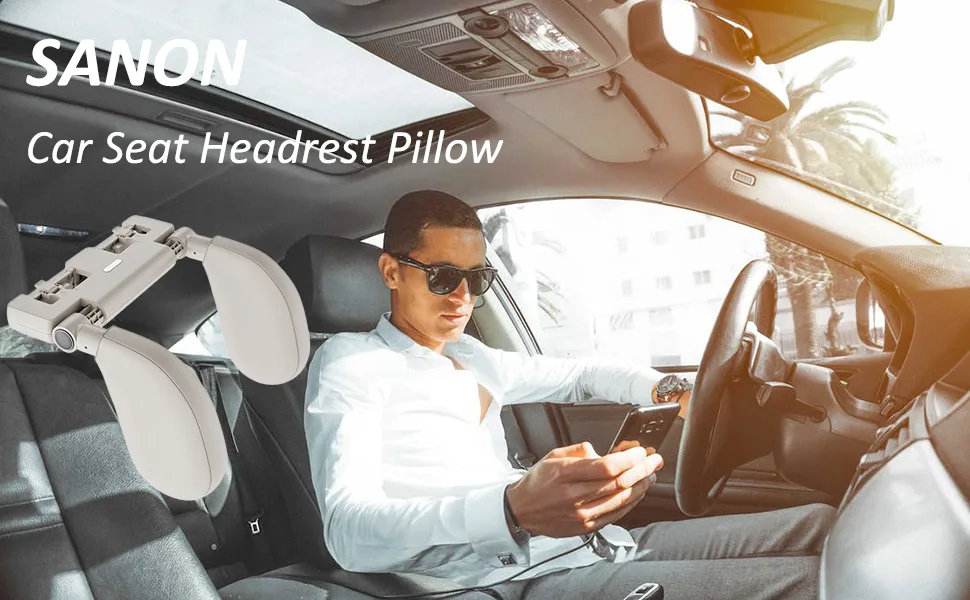 SANON Car Seat Headrest Pillow Adjustable U shaped Car Headrest Pillow Car Neck Support Sleeping Pillow for Adults Brown - product information 1