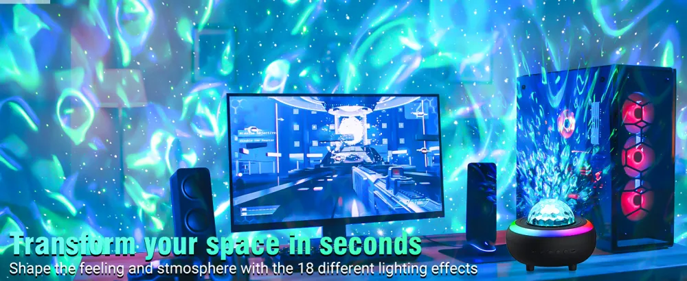 Galaxy Projector Night Light - LED Projector Music Bluetooth Speaker and Remote Control Ocean Wave Lights Lamps Ceiling Projector Light Music Night Light USB-2 - galaxy lights