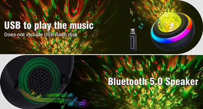 Galaxy Projector Night Light - LED Projector Music Bluetooth Speaker and Remote Control Ocean Wave Lights Lamps Ceiling Projector Light Music Night Light USB-2 - galaxy night light projector