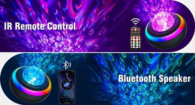 Galaxy Projector Night Light - LED Projector Music Bluetooth Speaker and Remote Control Ocean Wave Lights Lamps Ceiling Projector Light Music Night Light USB-2 - ocean wave projector