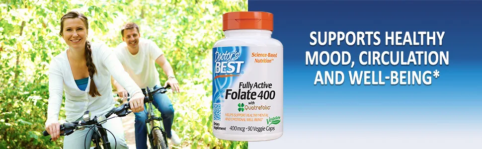 Doctor's Best Fully Active Folate 400 with Quatrefolic 400 mcg 90 Veggie Caps - Fully Active Folate with Quatrefolic mood memory circulation well-being bioavailable form folate