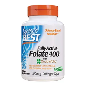 Doctor's Best Fully Active Folate 400 with Quatrefolic 400 mcg 90 Veggie Caps - Fully Active Folate with Quatrefolic mood memory circulation well-being bioavailable form folate