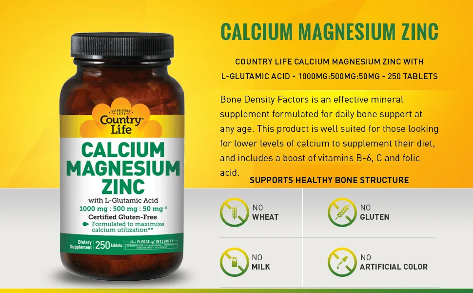 Country Life Calcium Magnesium Zinc 250 Tablets - product information 2