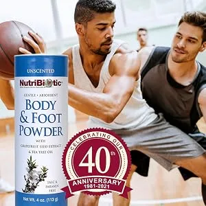 NutriBiotic Body & Foot Powder with Grapefruit Seed Extract & Tea Tree Oil Unscented 4 oz (113 g) - Body & Foot Powder, Unscented - Image