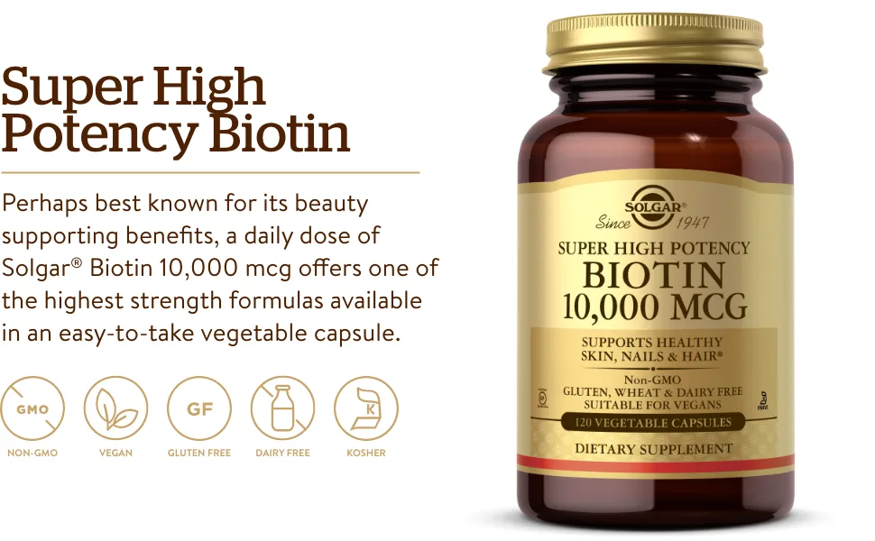Solgar Super High Potency Biotin 10000 mcg 120 Vegetable Capsules - Solgar