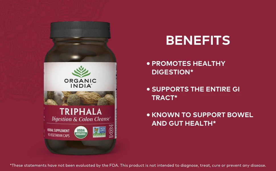 Organic India Triphala 90 Vegetarian Caps - organic india triphala herbal supplement digestion colon support immune system support adaptogen