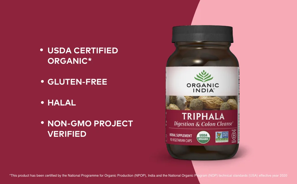 Organic India Triphala 90 Vegetarian Caps - planetary herbals triphala internal cleanser capsules powder superfood fruit improving digestion