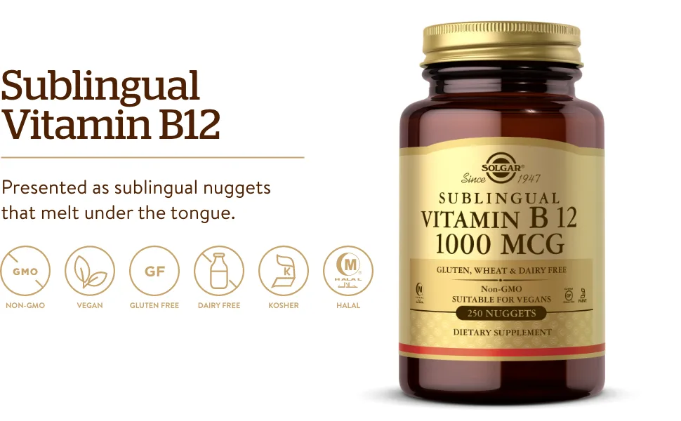 Solgar Sublingual Vitamin B12 1000 mcg 250 Nuggets - Solgar