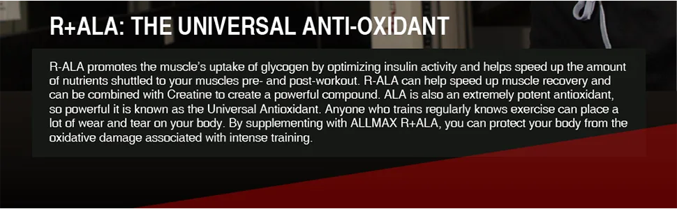 ALLMAX Nutrition R+ALA 60 Capsules - universal antioxidant recovery supplement muscle nutrients before after workout athletes