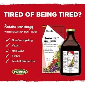 Flora Floradix Floravital  Iron + Herbs Supplement Liquid Extract Formula 17 fl oz (500 ml) - Floravital Check List