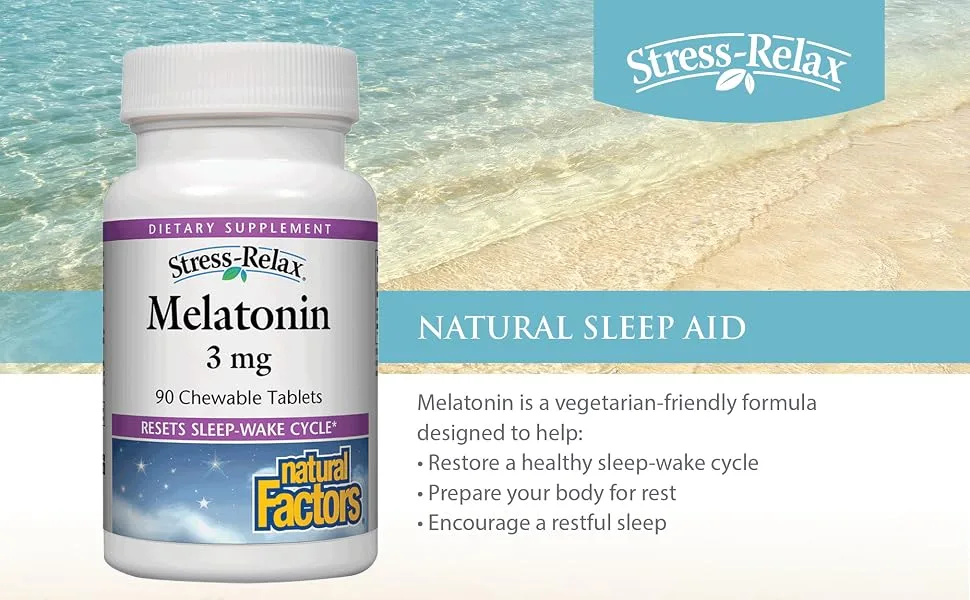 Natural Factors Stress-Relax Melatonin 3 mg 90 Chewable Tablets - Natural sleep aid