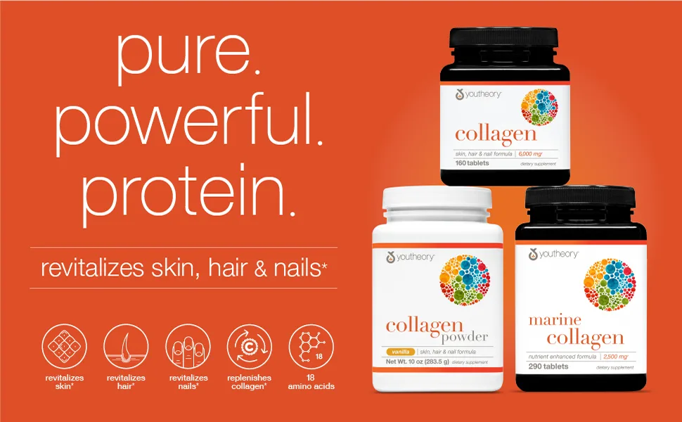 Youtheory Collagen Type 1 & 3 120 Tablets - Collagen capsules pills supplement youtheory peptides powder women men hair tablet capsules