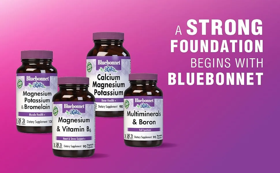Bluebonnet Nutrition Magnesium Plus B6 90 Vegetable Capsules - A strong foundation begins with Bluebonnet