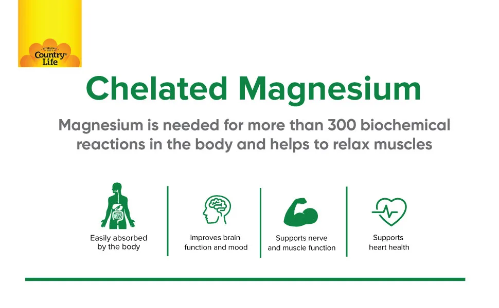 Country Life Chelated Magnesium 250 mg 180 Tablets - chelated magnesium