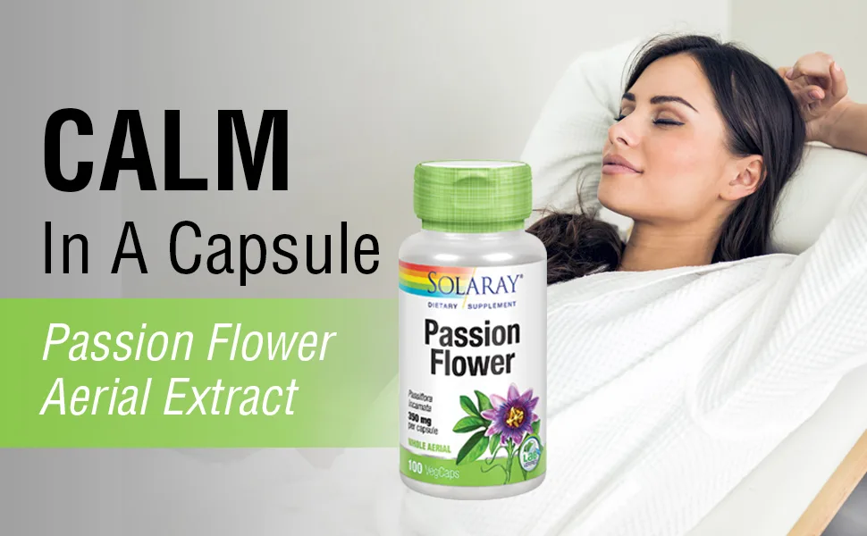 Solaray Passion Flower 350 mg 100 VegCaps - Solaray Passion Flower Aerial Extract 350mg Healthy Relaxation Focus Support Restlessness 100 CT