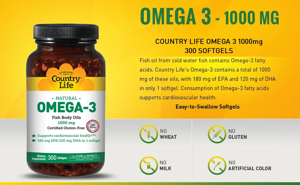 Country Life Omega-3 1000 mg 300 Softgels - product information 2