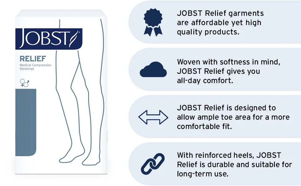 JOBST Relief Knee High Compression Socks Closed Toe - Black -  Medium - Pack of 1 - stockings compression medium knee high relief hose medical support sport open toe sock closed thigh