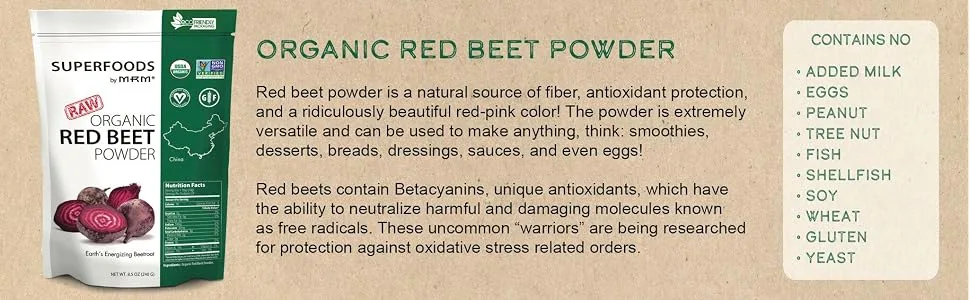 MRM Raw Organic Red Beet Powder 8.5 oz (240 g) - product information 3