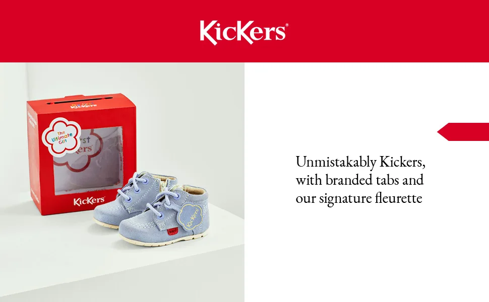 Kickers Unisex Kids Kick Hi Leather Ankle Ankle Boot 4 UK Child Baby Blue - Unmistakingly Kickers, with branded tabs and our signature fleurette