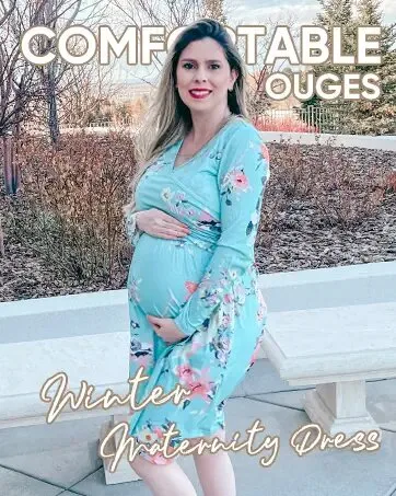 OUGES Womens V-Neck Long/Short Sleeve Casual Floral Maternity Dresses Nursing Gown Breastfeeding Dress with Pockets XL Long Sleeve-floral C - NURSING DRESS