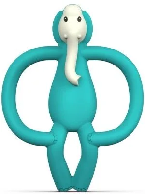 Matchstick Monkey Teether & Gel Applicator (11 cm Echo Elephant) With 2 Soother/Teether Clips (19 cm Green and Grey) Easy To Grip Antimicrobial Silicone BPA Free 3 Months Old+ Echo Elephant Bundle 3 Months Old+ 1 Animal Teether + 2 Teether Clips - baby teething toy