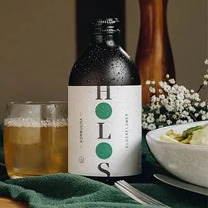 HOLOS Kombucha Elderflower 12 x 330ml bottles | Authentic small-Batch kombucha low-Sugar & unpasteurised hand-Crafted all-natural ingredients - holos kombucha elderflower