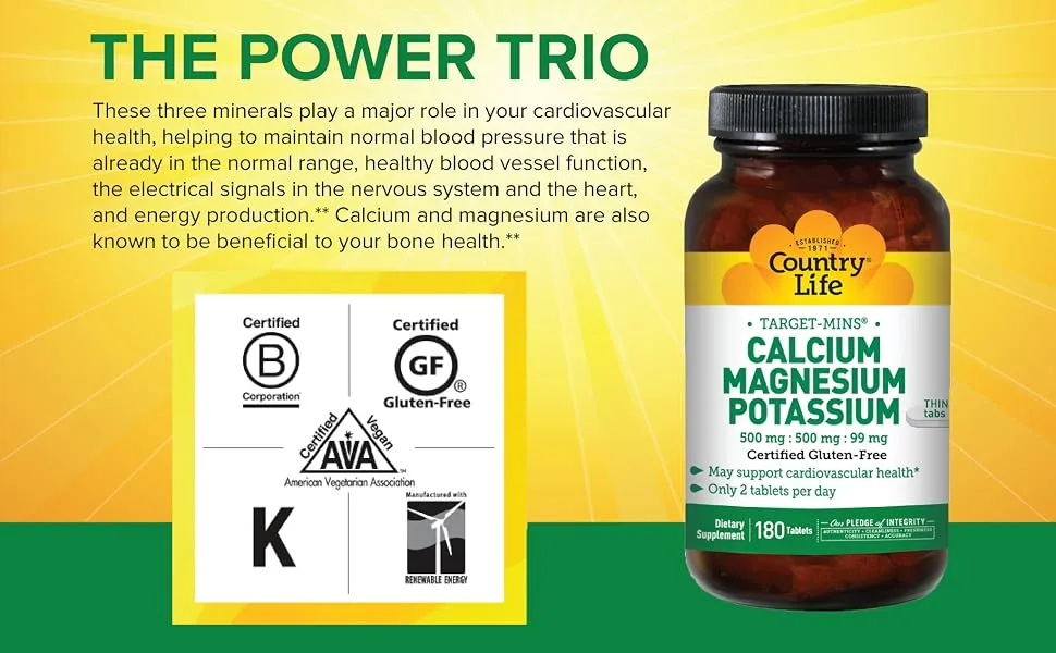 Country Life Target-Mins Calcium Magnesium Potassium 180 Tablets - the power trio