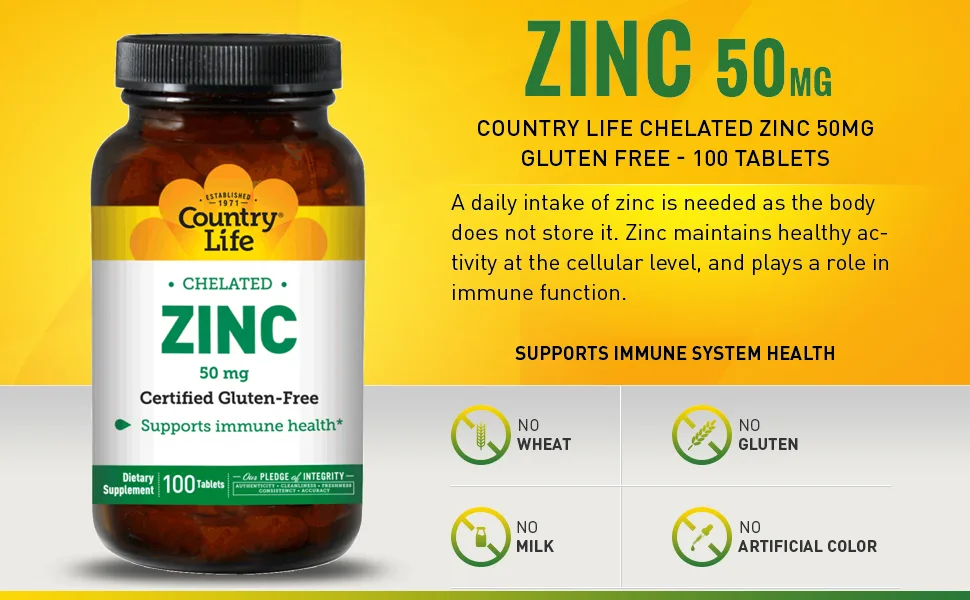 Country Life Chelated Zinc 50 mg 100 Tablets - product information 2
