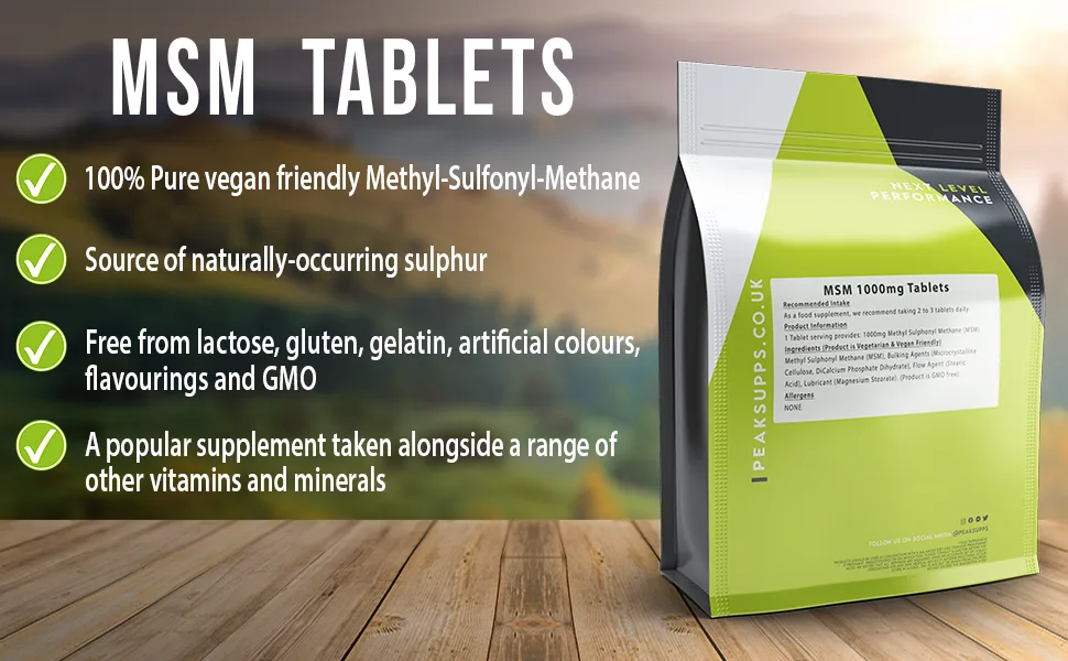 MSM Capsules 750mg Capsules | Pure | Vegan (360 Capsules) - Peak Supps MSM Tablets
