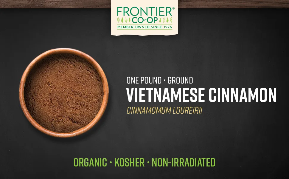 Frontier Natural Products Organic Ground Vietnamese Premium Cinnamon 16 oz (453 g) - Frontier Co-op Cinnamon Ground, Vietnamese Premium, Certified Organic, Kosher, Non-irradiated