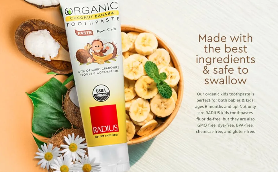 RADIUS USDA Organic Children's Coconut Toothpaste Coconut Banana 6 Months + 1.7 oz (48 g) - kids toothpaste