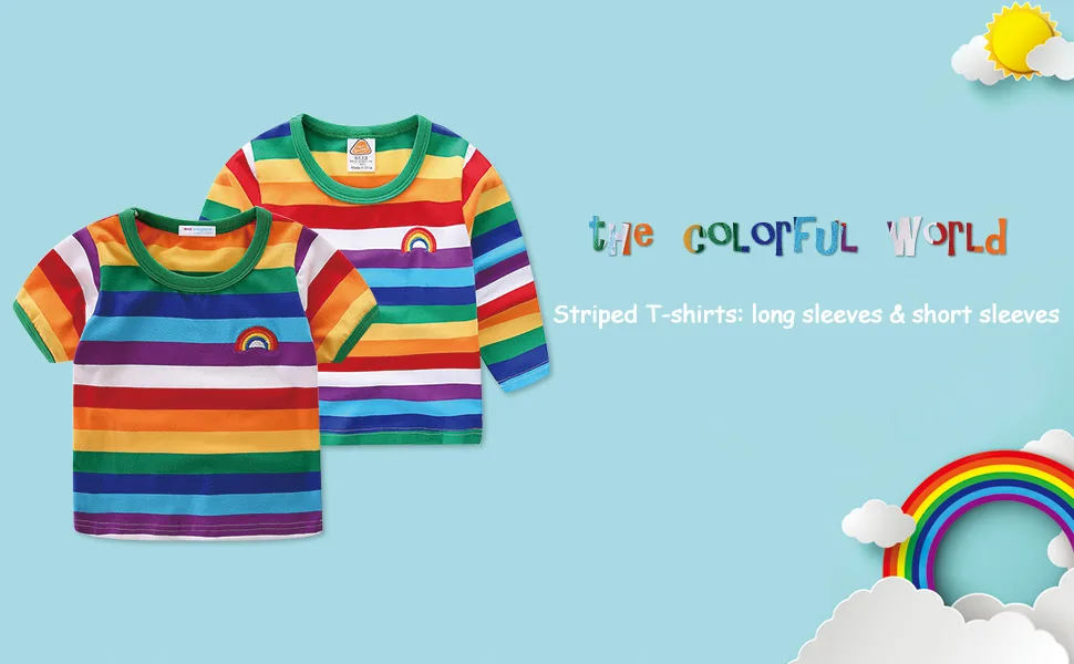 Mud Kingdom Little Boys T-Shirts Rainbow Stripe 3 Years Green Rainbow Long Sleeve - Detail A