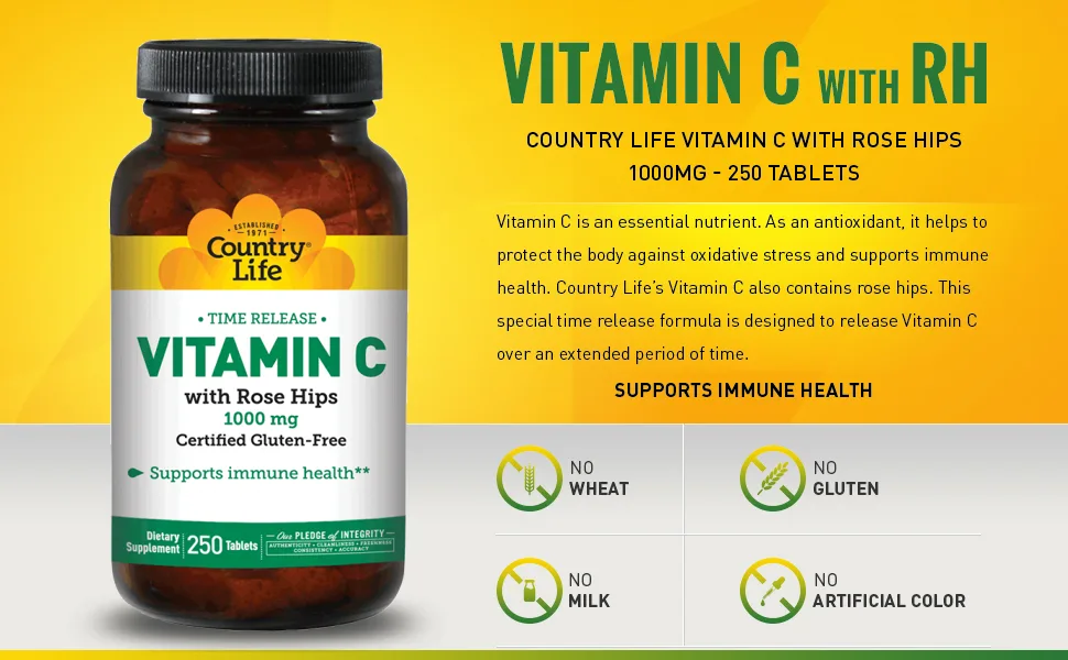 Country Life Time Release Vitamin C with Rose Hips 1000 mg 250 Tablets - product information 2